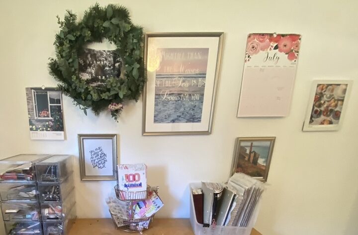 Spring Mood board gallery wall over a craft desk